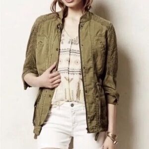 Anthropologie Hei Hei Marais Eyelet Utility Cargo Jacket Women's Olive Green